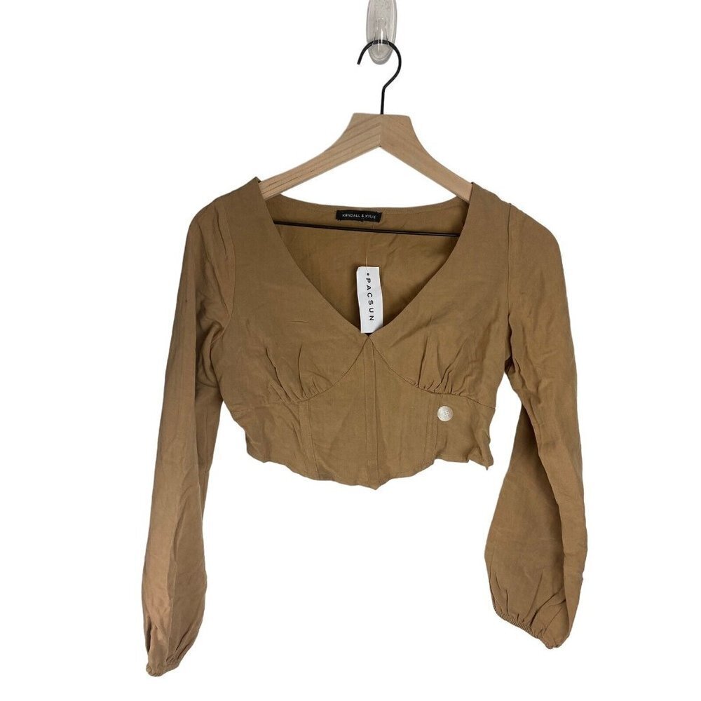 Kendall & Kylie Pac Sun Long Sleeve Cropped Top Tan sz XS NWT